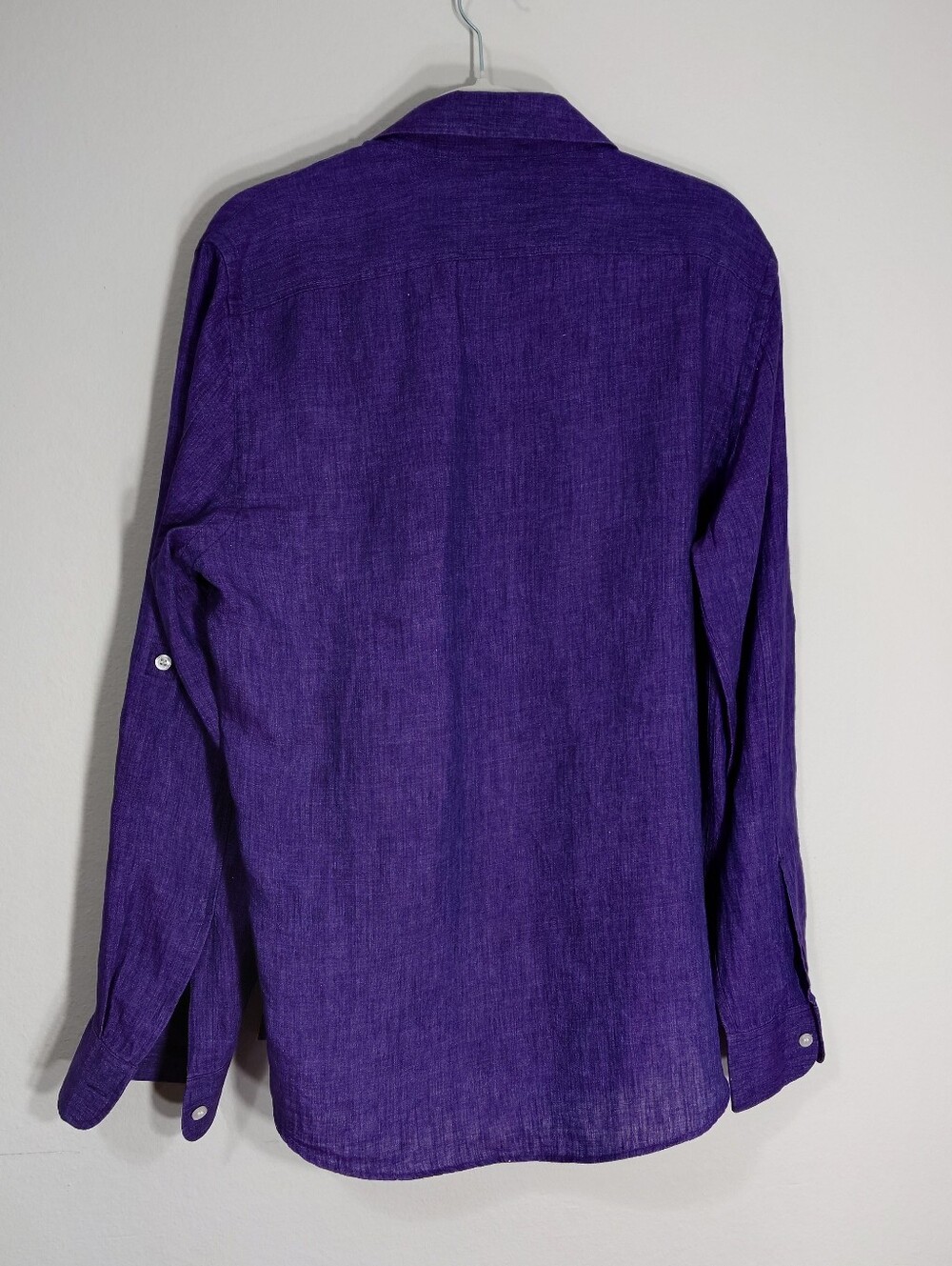 Murano Baird McNutt 100% Linen Purple Button Front Shirt Men's L Slim Fit - Picture 6 of 6